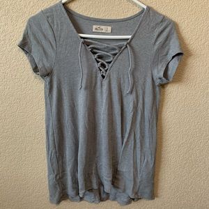 Hollister Grey Lace-up Top